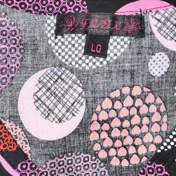 Flex Medical Scrub Top Women LG Geometric Dot Print V Neck Short Sleeve Pockets‎ - Picture 4 of 5